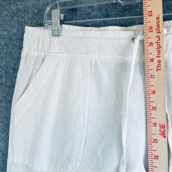 PURE AMICI Linen Cotton Wide Leg Pants Pockets White Drawstring Size Medium NWT - Picture 6 of 10